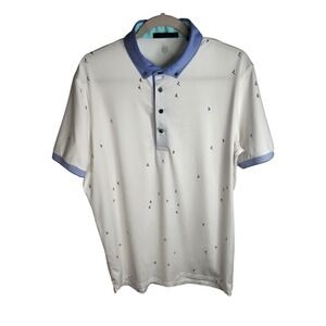Greyson Performance Polo Shirt Men's‎ Size Large White All Over Ski Skier Print